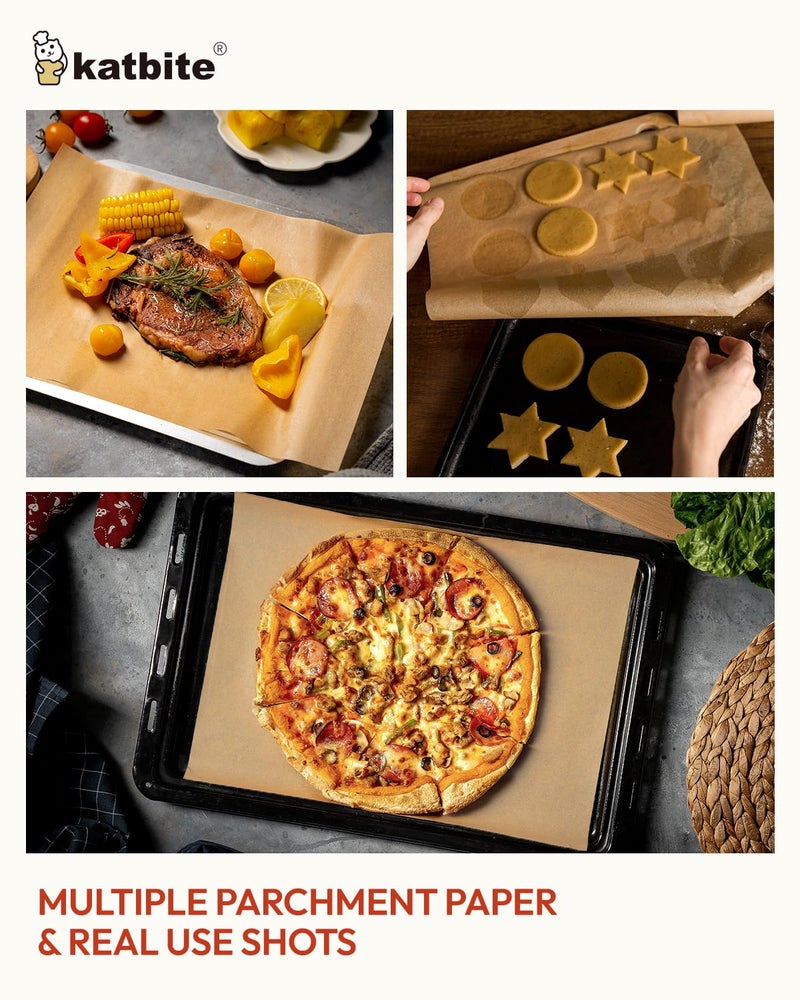 katbite أوراق الخبز من كاتبايت غير المبيضة، 120 قطعة مقاس 12x16 بوصة، ورق برشمان مقطع مسبقًا للخبز، قوي وغير لاصق، ورق نصف ورقة للخبز والطهي والتبخير، ورق للفرن - Image 5